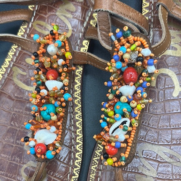 Sam Edelman Gabrielle Beaded Thong  Orange Multi T-Strap Sandals size 8 - Picture 2 of 4